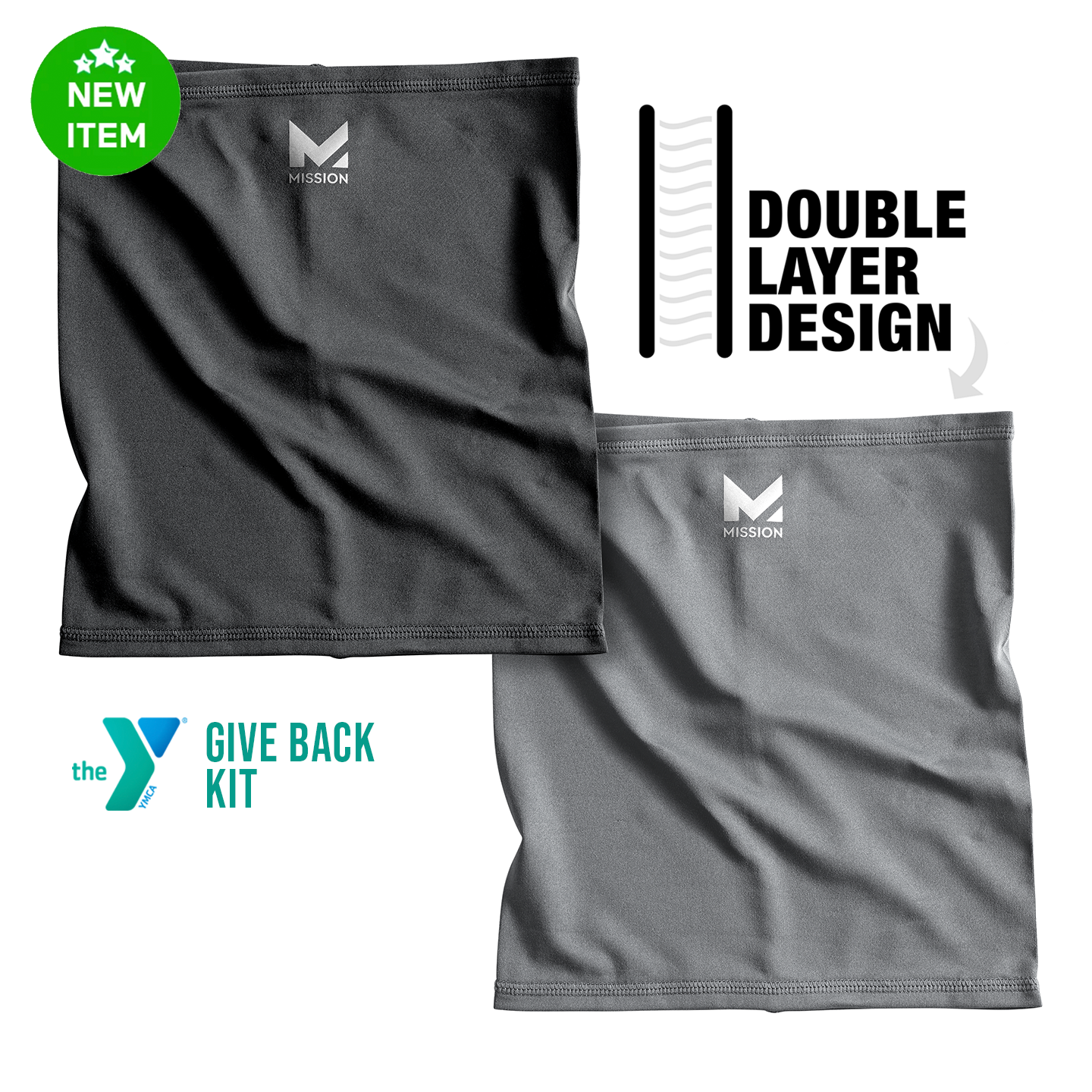 YMCA GIVE BACK KIT | Multi-Layer Youth 6-in-1 Gaiter | 2-PACK  MISSION Black and Charcoal  