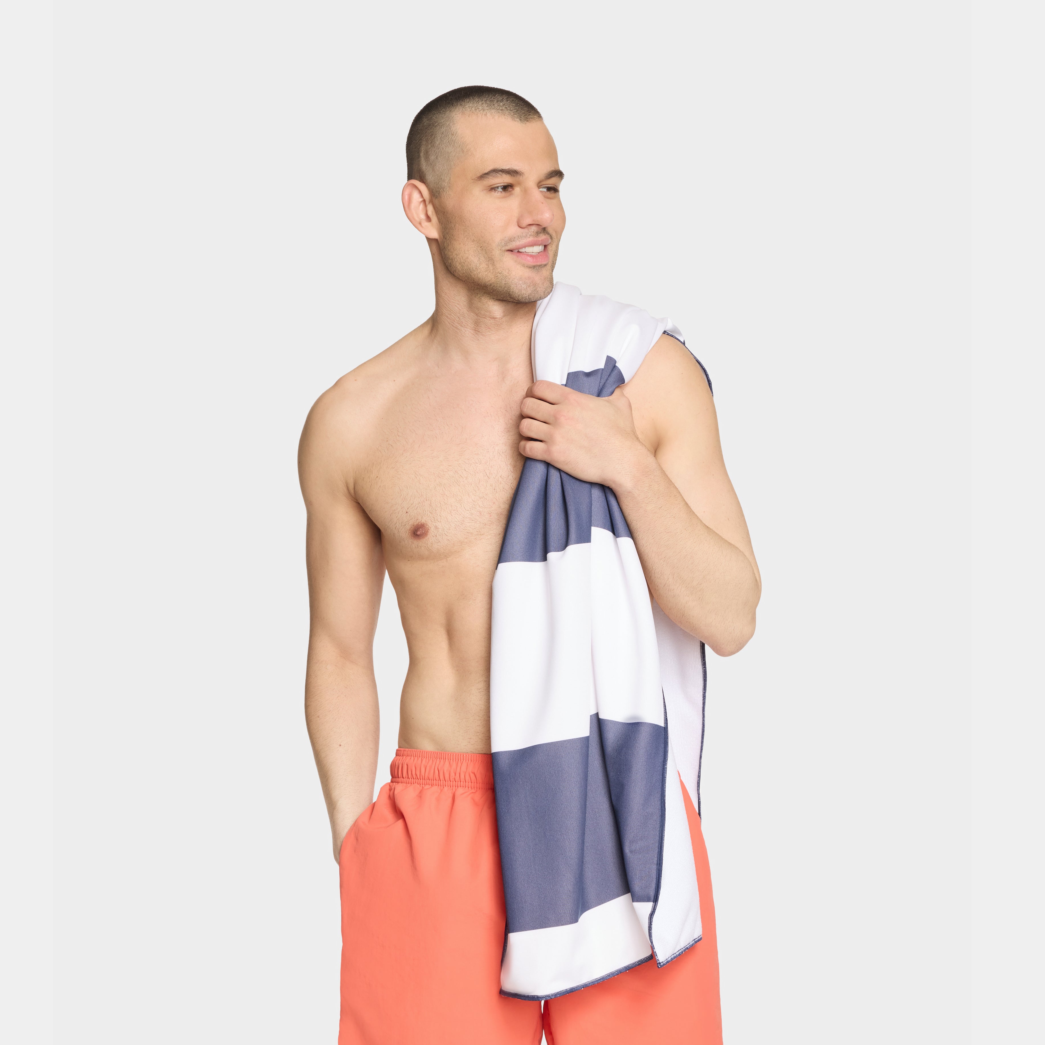 Max Plus Beach Towel Towels MISSION Navy Cabana Stripes 26" x 62"