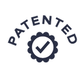 Patented logo with a check mark on a white background