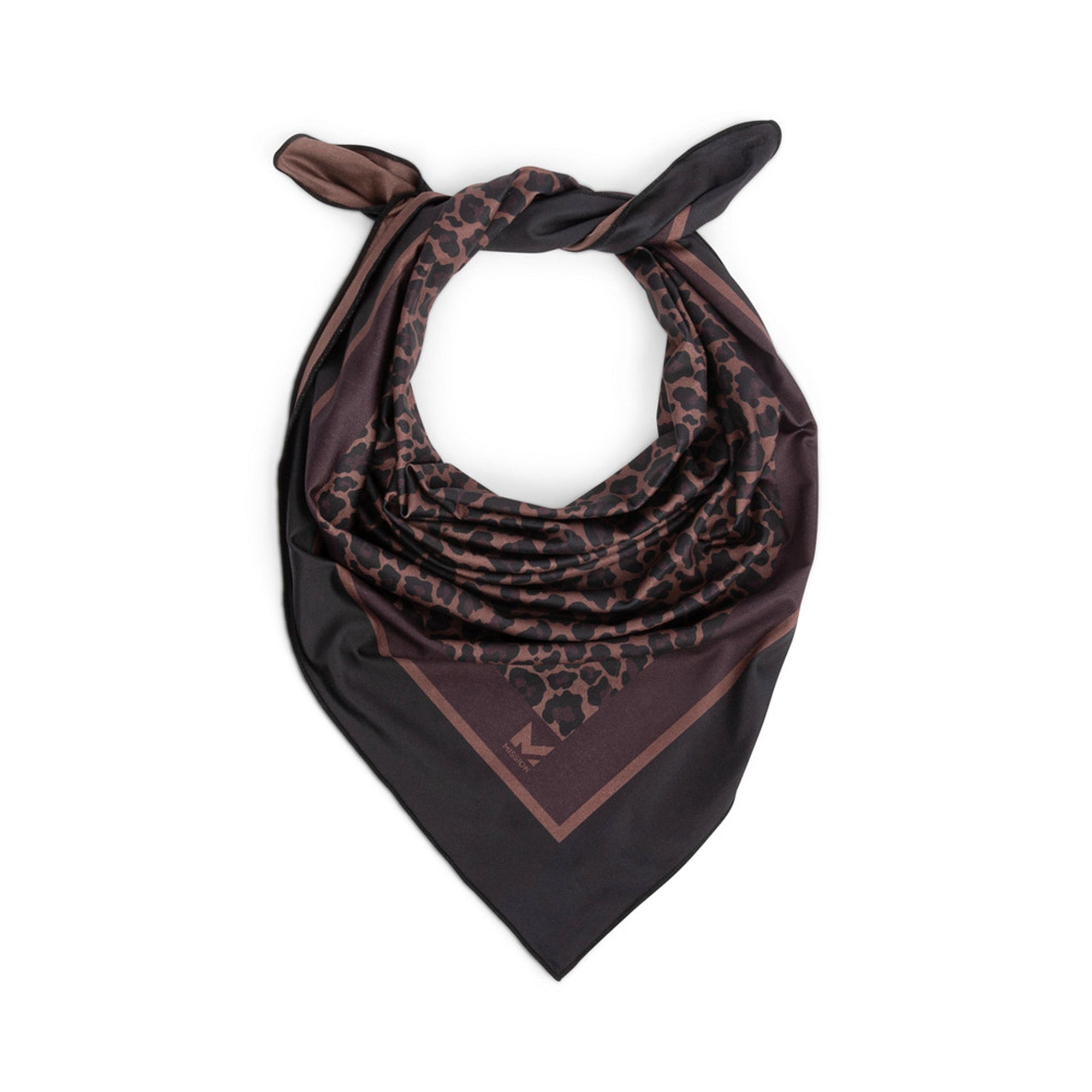 Black and brown patterned scarf on a white background