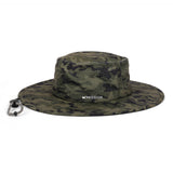 Green bucket hat with a strap on a white background