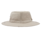 A light beige wide-brim sun hat with a structured crown and visible metal grommets on the brim, shown against a plain white background.