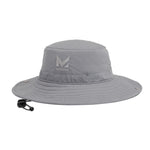 Light gray cooling bucket hat with embroidered Mission logo on the front panel