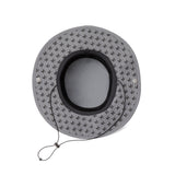 Interior view of gray cooling bucket hat with patterned lining and adjustable drawstring
