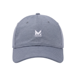 A heather gray baseball cap with a white embroidered Mission logo on the front, shown against a plain white background.