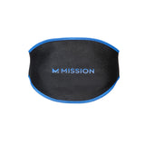 Black Cooling Back Brace with blue trim and 'Mission' logo on a white background