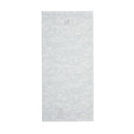 White Camo neck gaiter with a Mission logo on a white background