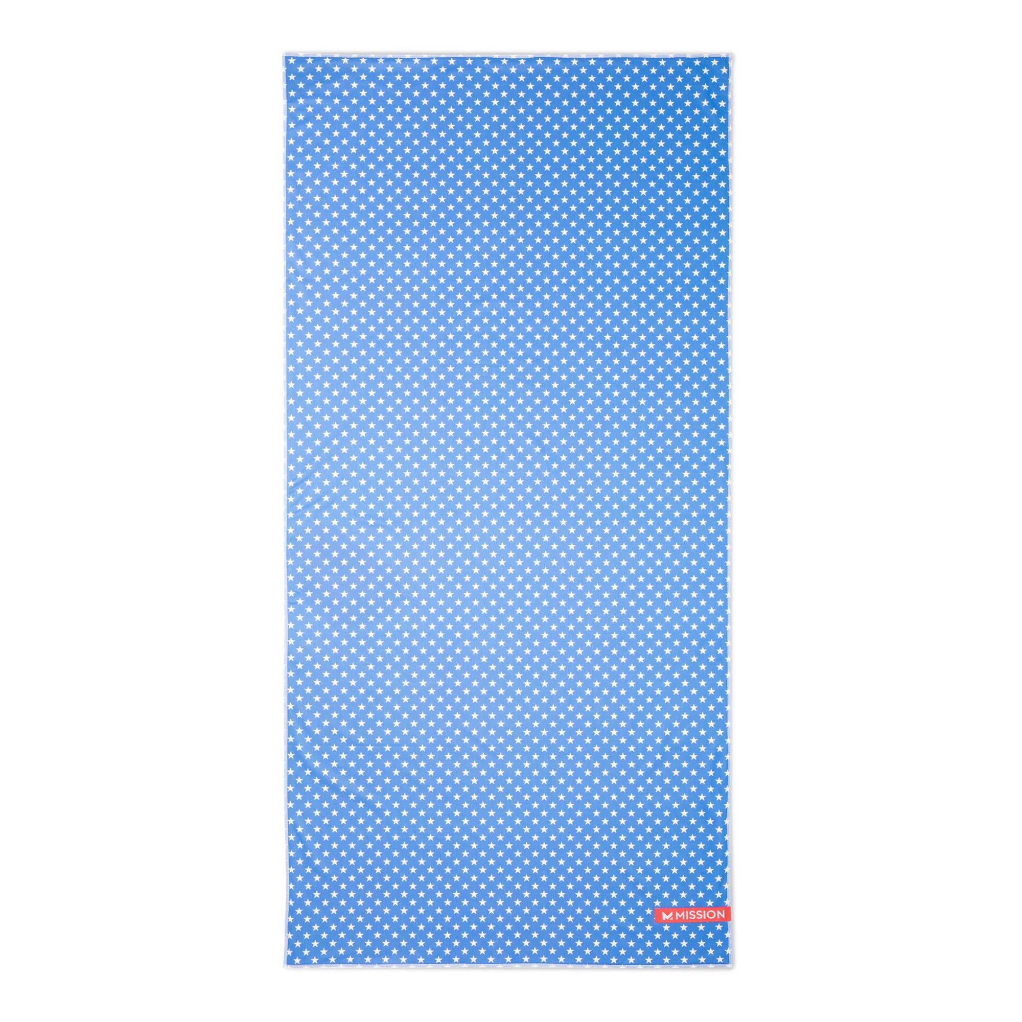 Blue Max Plus Beach Towel with white star pattern and 'Mission' logo on a white background