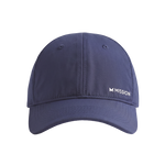 A navy blue baseball cap with a curved brim, featuring a white embroidered 'MISSION' logo on the front right panel, shown against a solid white background.