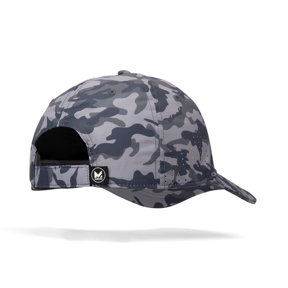 Black cap with a logo on a white background