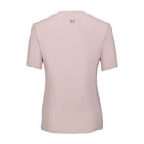 Pink t-shirt with a logo on the chest against a white background