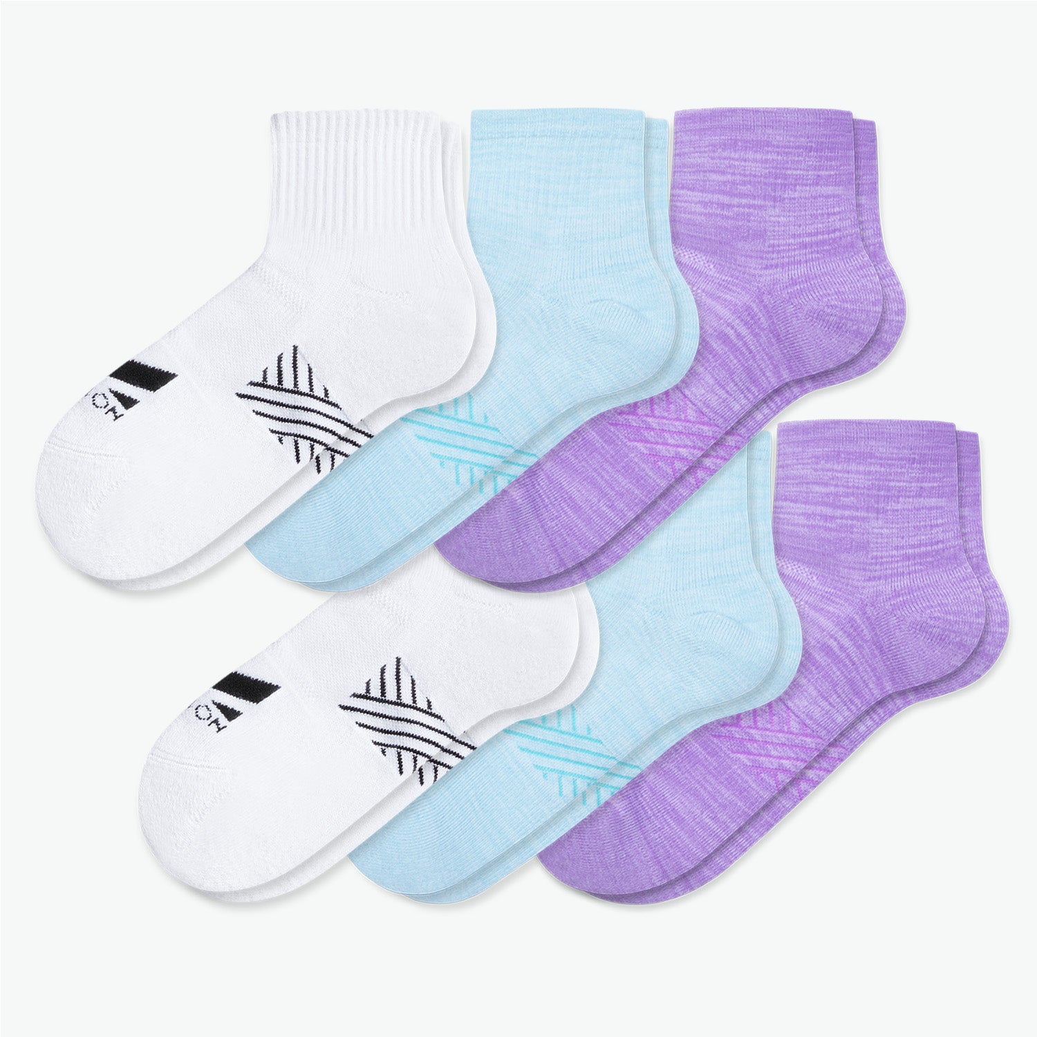 Daily Cushion Quarter Sock 6-Pack Socks MISSION M  (US 6-8) Pastel Mix 